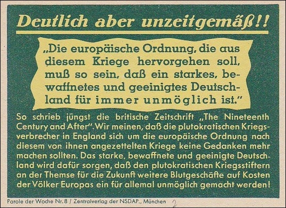 Parole der Woche, Wochenspruch der NSDAP, 1940, Nr. 8 · PhilArena